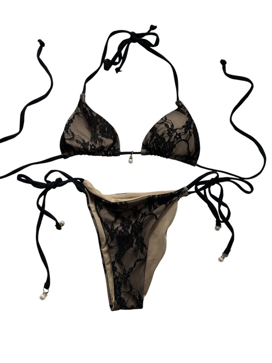 Other - Black Lace Overlay String Bikini Set